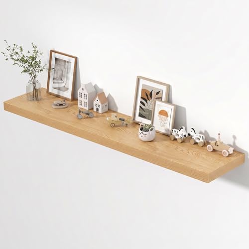Image of Dreamland 72 inch Floating Shelves for Wall, 12 inch Deep Thicker Floating Shelves, Wall-Mounted Shelves for Bedroom, Living Room, Kitchen, Bathroom, Oak - Set of 1