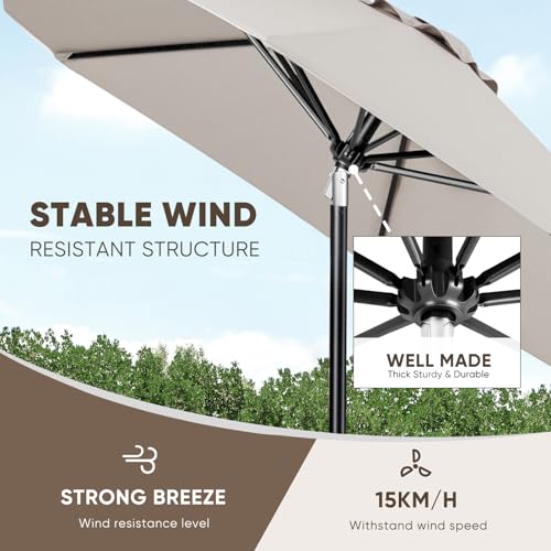 Image of Tempera Patio Market Outdoor Table Umbrella with Auto Tilt and Crank, Large Sun Umbrella with Sturdy Pole & Fade Resistant Canopy, Easy to Set