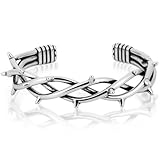 LuxGoth Stainless Steel Barbed Wire Cuff Bracelet,Retro Gothic Punk Biker Cool Open Thorns Cuff Bangle Bracelets Jewelry for Men Silver GTS-B1B45039
