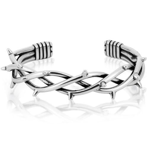 Stainless Steel Cuff Bracelet,Retro Gothic Punk Biker Cool Open Adjustable Cuff Bangle Bracelets Jewelry for Men Silver