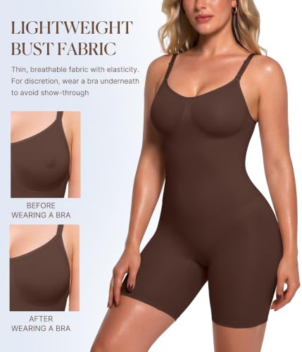 Image of BRABIC Waist Trainer Bodysuit for Women Tummy Control Shapewear Round Neck Seamless Butt Lifter Full Body Shaper