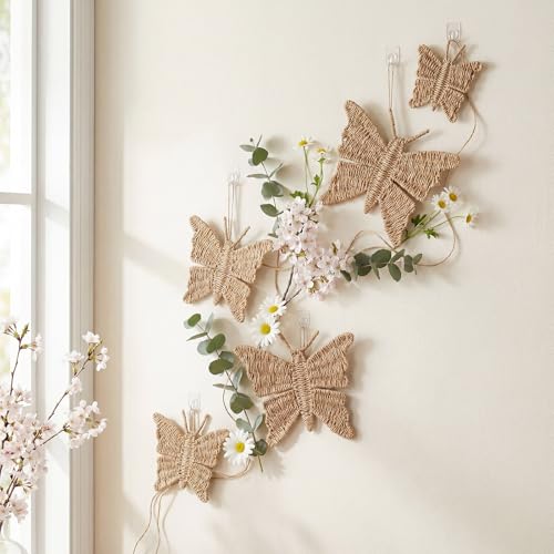 Cinnvoice 5 Pcs Spring Butterfly Wicker Wall Decor 3 Size