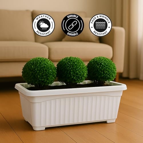 Image of Go Hooked Rectangular Plastic Pots for Plants, Jupiter Flower Pots for Home, Window Display, Garden (Set of 3, White) (35 x 18.5 x 15 cm)