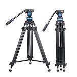 SIRUI Video Tripod with Fluid Head SH-15, Professional Aluminum Tripod for Cameras, Universal Platform and Handle, Mid-Level Spreader, Bubble Level, 61.06Inches/155cm, 22.0lbs/10KG Payload