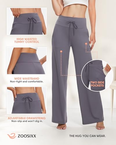 ZOOSIXX Lounge Pants Women - Yoga Pants Wide Leg Pants for Women Gaucho Loose Casual Flowy Palazzo Sweatpants Pajamas Trousers with Pockets for Work Travel Teacher Summer Vacation Beach Black - image 7