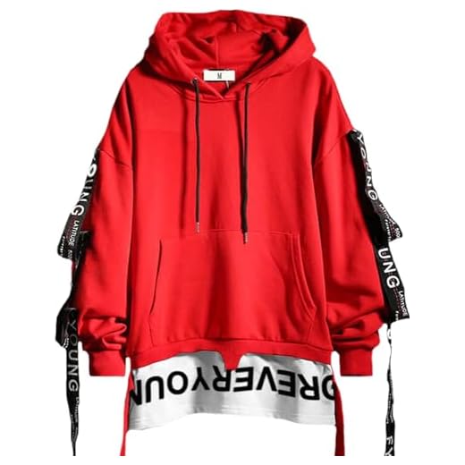 DUDHUH Mens Hoodie Fashion Pullover Letter Print Tracksuit Techwear Casual Coat Hip-Hop Sweatshirt Red