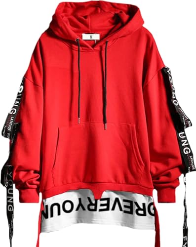 Image of DUDHUH Mens Hoodie Fashion Pullover Letter Print Tracksuit Techwear Casual Coat Hip-Hop Sweatshirt