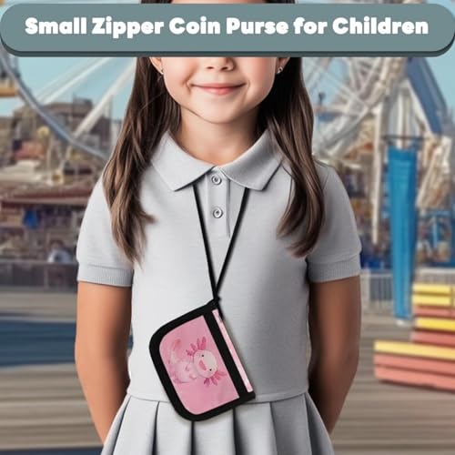 COEQINE Axolotl Wallet Kids Pink Wallet With Credit Cards Trifold Wallet Girls Travel Lanyard Cartoon Coin Purse for Travel Birthday Play4