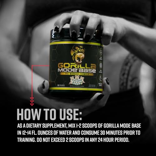 Image of Gorilla Mode Base Pre Workout - Raises Nitric Oxide . Intense Focus & Drive . Endurance . Power - L-Citrulline, L-Tyrosine, Betaine, Alpha-GPC, Caffeine, Huperzine A - 240 Grams (White Gummy Bear)