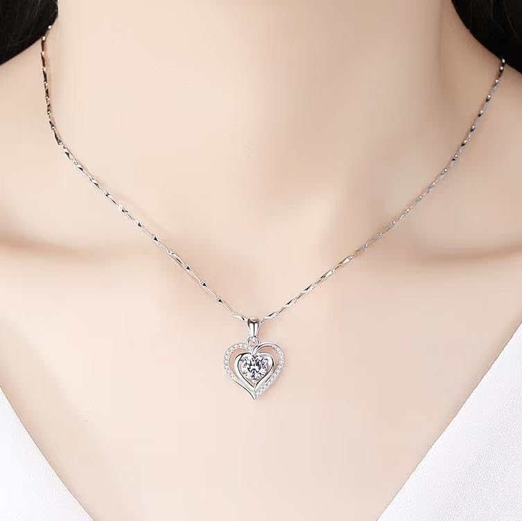 Sterling Silver Heart Pendant Necklace for Women – 18K Gold Plated Double Heart Design with Sparkling Cubic Zirconia – Elegant Jewelry Gift for Anniversary, Birthday, or Valentine’s Day - Image 5