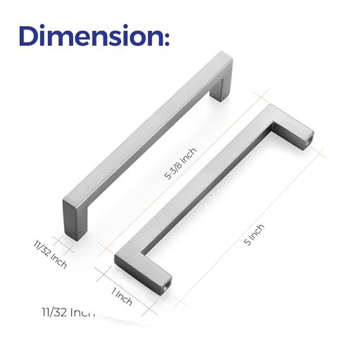 Image of Ravinte Satin Nickel Cabinet Handles Slim Cabinet Pulls, 5 Inch CC, 20 Pack | Slim Square Bar Grip, Smooth Drawer Pull Feel, Kitchen Cabinet Update, For Cupboards, Dressers, Drawers, Hardware Projects