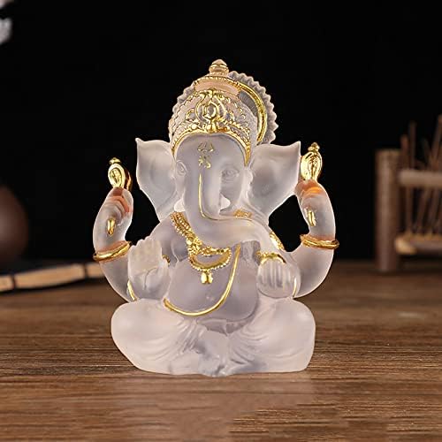 YUDIZWS Ganesha Statues Hindu Elephant God Statue,Resin Crystal Sculpture Lucky Lord Ganesh Idol Decoration Figurine for Home Crafts Gifts,Clear,14cm/5.5inch