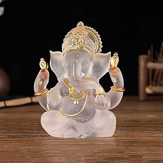 YUDIZWS Ganesha Statues Hindu Elephant God Statue,Resin Crystal Sculpture Lucky Lord Ganesh Idol Decoration Figurine for Home Crafts Gifts,Clear,14cm/5.5inch