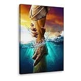 Framed Jesus Christ Canvas Wall Art The Hand of God Jesus Reaching Into Water Christian Painting Prints Biblical Wall Decor Religious Room Decor for Church Prayer Room Schools Hospitals 16' x 24'