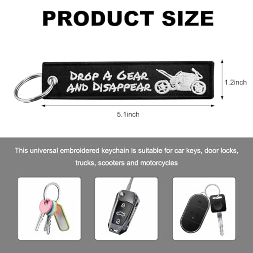 Image of Personalized Keychain, Embroidery Double Sided Key Chain Tag, Customized Car Scooter Key Chain Luggage Tag for Men (DROP A GEAR)