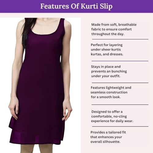 Image of Women's Sleeveless Cotton Inner Slip Dress Round Neck Soft Comfortable Fit Full Length Camisole Innerwear Summer top Undergarment for Girls