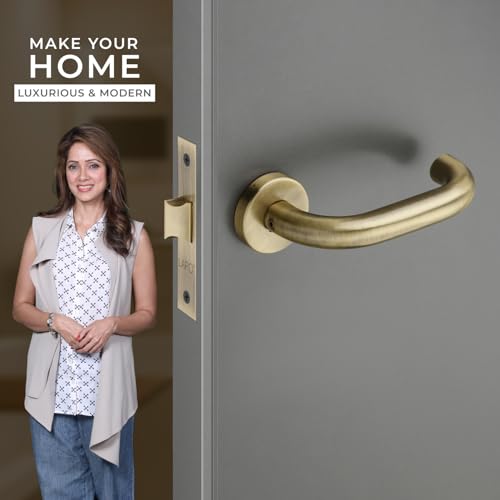 Image of LAPO Bathroom Door Lock Set | 45x45mm Lock Body | Keyless Brass Latch | Supports 30-50mm Thickness | Antique Finish | Left-Right Compatible | Easy Screw Fitting | 3 Years Warranty | CMH-6T