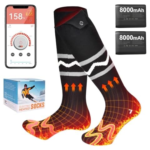 Heated Socks for Men Women with App Control, 8000mAh Battery Rechargeable, Electric Heating Warm Socks,360° Heating Warmth, Heated Toe Design, Foot Warmer for Skiing,Hiking, Hunting Cover