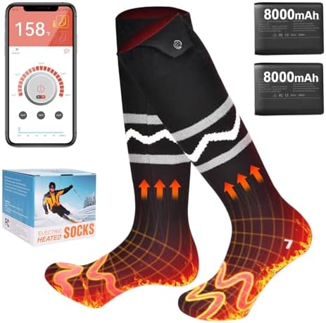 Heated Socks for Men Women with App Control, 8000mAh Battery Rechargeable, Electric Heating Warm Socks,360° Heating Warmth, Heated Toe Design, Foot Warmer for Skiing,Hiking, Hunting,Black