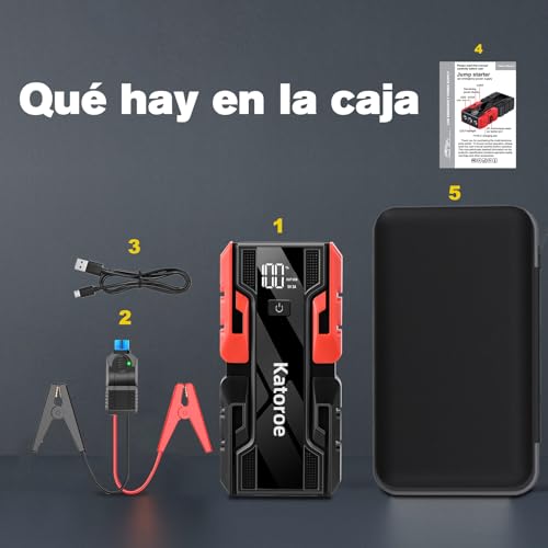 Miniatura 7 de Arrancador De Coches 6000a, Arrancador De Baterias De Coche 10l Gasolina O 8l Diésel , 12v Jump Starter Con Pantalla Led, Luz De Emergencia