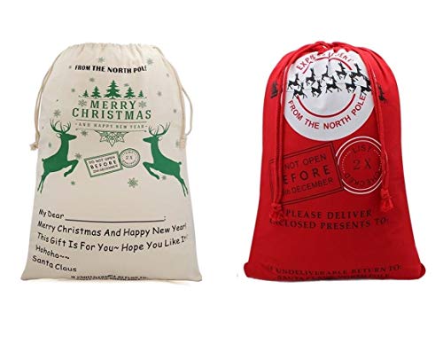 Value Pack Christmas Bags Santa Stocking Gift Sack Express Delivery Present Bag Red Drawstring Gift Bag Large Size-20"X28"-2 Pack Random Christmas Theme #TOP10