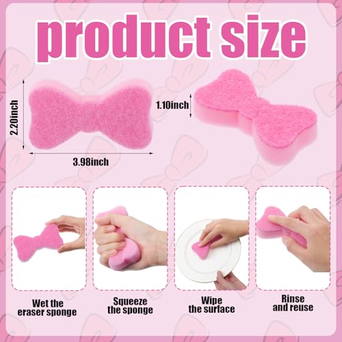 Image of Tioncy 12 Pack Pink Bow Sponges Bulk Preppy Dual Sided Scrubber Cute Pink Bow Sponges Reuseble Non Scratch Dishwashing Kitchen Cleaning Accessories for Cookware Pot Boiler Pan Household