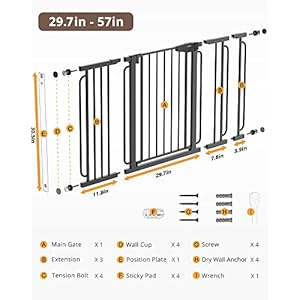 Cumbor 29.7-57″ Extra Wide Baby Gate for Stairs, Mom’s Choice Awards Winner-Dog Gate for Doorways, Pressure Mounted Walk Through Safety Child Gate for Kids Toddler, Tall Pet Puppy Fence Gate, Black