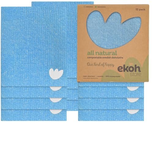 Image of EKOH Swedish Dishcloths, 12 Pack, Blueberry Design | Reusable Paper Towels, Washable Cellulose Sponge Cloths, Eco-Friendly, Odor-Free, Absorbent