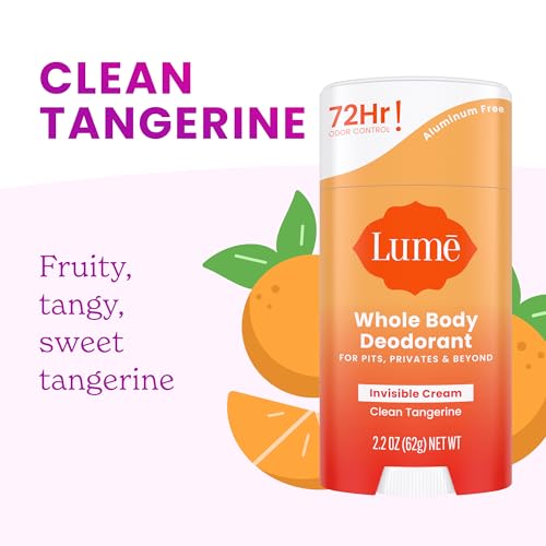 Image of Lume Whole Body Deodorant - Invisible Cream Stick - 72 Hour Odor Control - Doctor Developed - Aluminum Free, Baking Soda Free and Skin Loving - 2.2 Ounce (2 pack) (Soft Powder & Clean Tangerine)