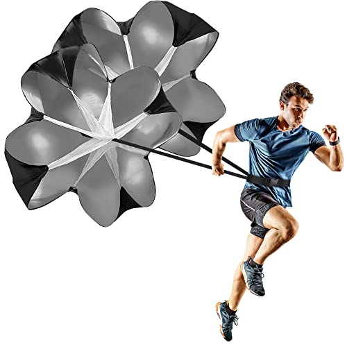 GIEMIT Running Speed Parachute,2 Umbrella Speed Resistance Parachute with Adjustable Strap Black Training Parachute for Runner Speed Training and Acceleration Training