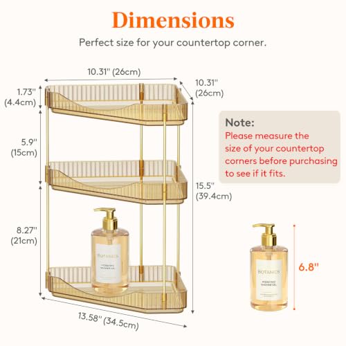 Image of Lifewit 3-Tier Corner Bathroom Counter Organizer, Plastic Makeup Skincare Organizers Storage Countertop, Large Sink Cosmetic Perfume Shelf for Bedroom, Dresser, Kitchen, Vanity, Gold, 25 cm /10inch(H)
