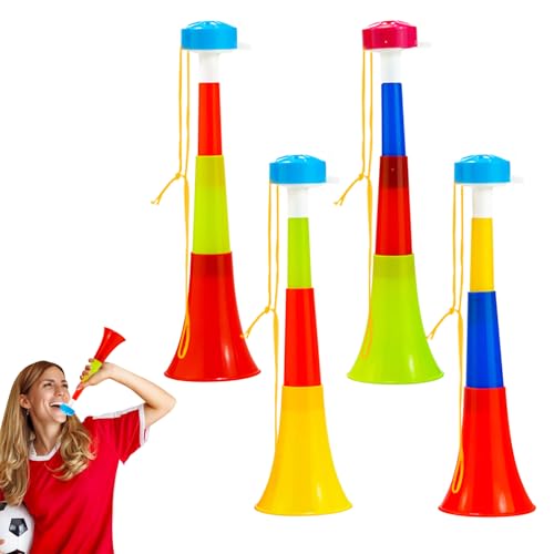 pclapora 4 Pièces Vuvuzela en Plastique, Trompette de Stade Très Bruyante, Fanfare de Football et Corne de Supporter pour Animer Les Événements Sportifs, Tournois et Célébrations de Fans