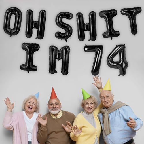 Image of Oh I'm 74! Latex Balloons 16 Inch Black Hallo Seventy Four Cheers to 74 Years Old Theme Decor for Man Woman Happy 74th Birthday Party Photo Studio Prop Flag Decorations Favors Supplies