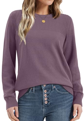 XIEERDUO Sweaters for Women 2025 Long Sleeve Tops Round Neck Ribbed Knit Pullover Sweater Loose Fit3