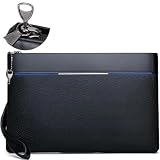 Eshow Handgelenktasche Herren Vintage Herrenhandtasche aus PU-Leder Clutchtasche mit RFID Blocker Kartenfach für Reise & Business Schwarz
