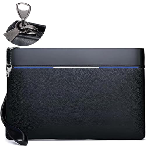Eshow Handgelenktasche Herren Vintage Herrenhandtasche aus PU-Leder Clutchtasche mit RFID Blocker Kartenfach für Reise & Business Schwarz