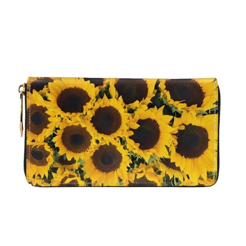(Sunflowers) Faux Leather Wallet Long Clutch Zipper Purse Card Holder Travel Coins Cash Organizer Phone Pocket 7.48 x 4.13 x 0.9 inches2
