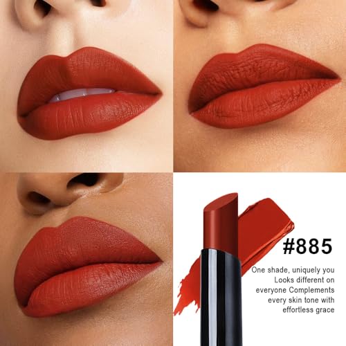 Image of evpct Ruby Red Velvet Matte Lipstick, High Pigmented Slim Lipstick Long Lasting Waterproof for Women Gift, Velvet Silky Lip Stick Stain Color Makeup Blendable 24 Hours Original Makeup Labiales, 885#