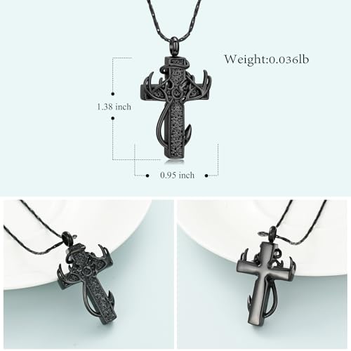 Imrsanl Cross Urn Necklace for Ashes for Women Men Fish Hook Cremation Jewelry Deer Antler Memorial Pendant Human Ashes Holder Keepsake Gifts2