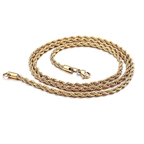 Chaîne de corde en acier inoxydable argenté pour homme au maillage torsadé durable