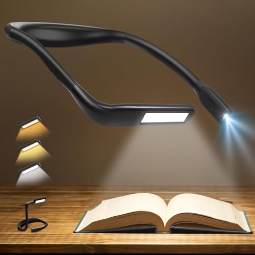 Neck Reading Light Book Lovers Gifts, Rechargeable 2000mAh 10-80Hrs Eye-friendly Wide Lamp Book Light, Birthday Christmas Stocking Stuffers for Men Women Readers, Camping Knitting Crochet Accessories