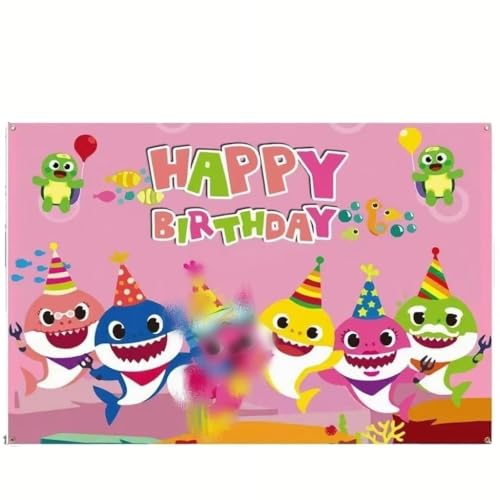 Baby Birthday Party Shark Background (71 inches * 47 inches) Blue Cartoon Ocean Photo Background for Baby Gifting Party Decoration Shark Decorations and Party Supplies (Pink) (Pink)