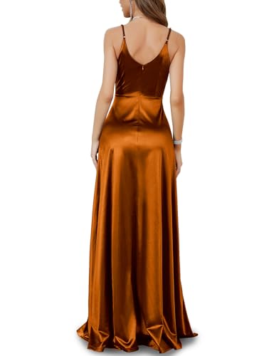 Image of MUXXN Women's Gorgeous Spaghetti Strap V Neck Stain Split Evening Party Maxi Dress