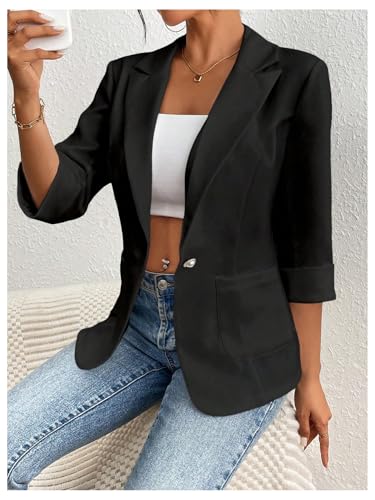 Floerns Women's 3/4 Length Sleeve Lapel Neck Blazer Office Work Dressy Jackets with Pocket2