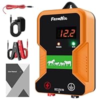12V Weidezaungerät mit LED Anzeige, 2J Wasserdicht Elektrischer Weidezaun 230V für 15 KM Reichweite, LED Display Eelektrozaun für Schutz von Nutztieren,Haustieren,Geflügel, Hausweide,Gärten (Orange)