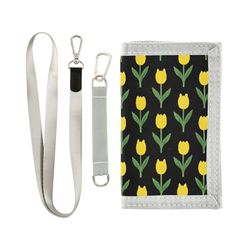 ALAZA Kids Wallets for Boys Girls Toddler Trifold Wallet Children Small Yellow Tulip Black with Zipper Coin Pocket