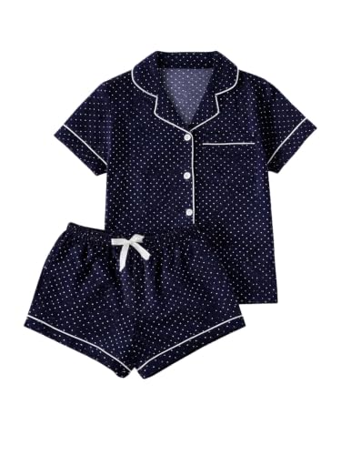 Image of Verdusa Pajamas For Women Set 2 Piece Cute Pjs Sleepwear Lounge Sets | Pj Sets For Woman, Button Down Shirts With Pajama Shorts, Cute Print, Comfy Sets