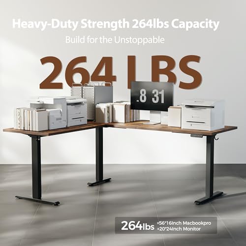 Image of Agilestic Triple Motors 73 inch x 60 inch L Shaped Standing Desk, Electric Standing Desk Adjustable Height, Extra Large Desktop Corner Table for Home Office, Gaming Workstation, Splice Board, Rustic Brown