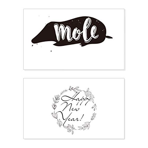 Tarjeta conmemorativa de Año Nuevo Mole: decoración y felicitación en blanco y negro