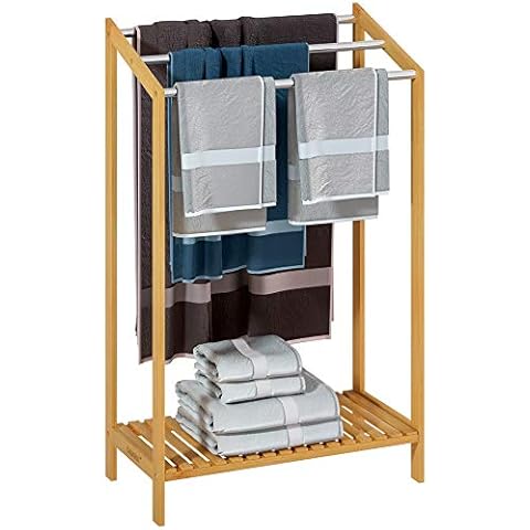 Casaria Handtuchhalter Bambus stehend 3 Edelstahl Stangen Ablage Handtuchständer Handtuchstange Bad Holz 51 x 31 x 85cm Cover